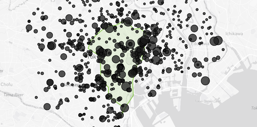 東京23区の入浴施設マップ（山手線表示）