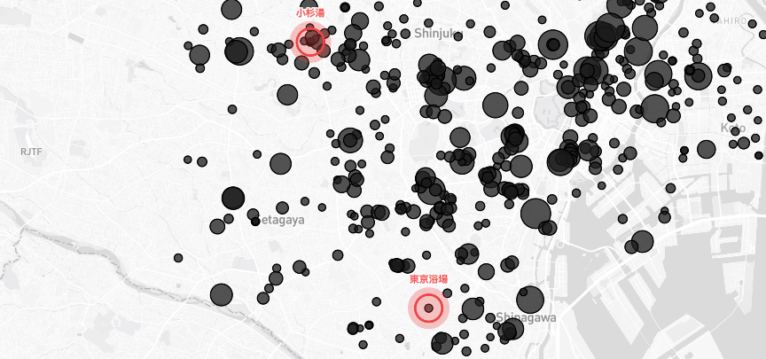 小杉湯と東京浴場の位置